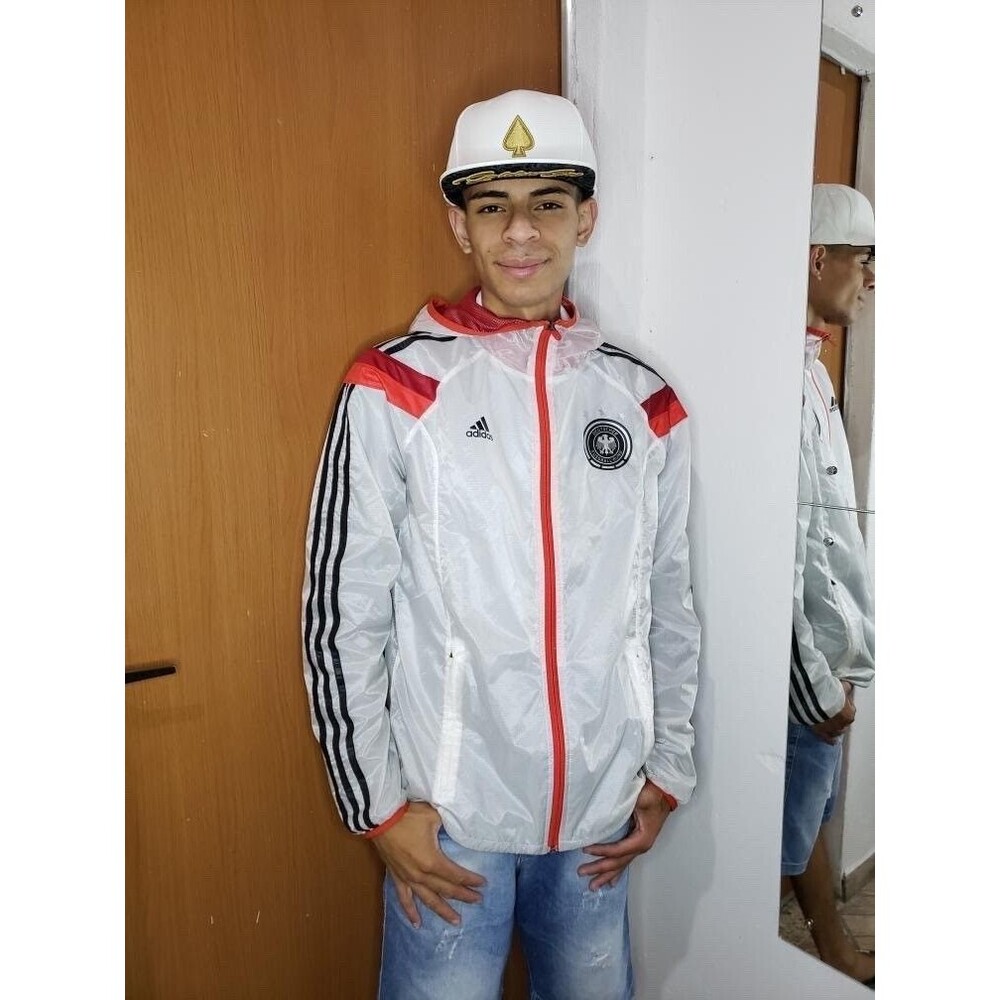 Adidas Vintage Very Rare Anthem Germany Woven Nylon Glanz Jacket White Red M